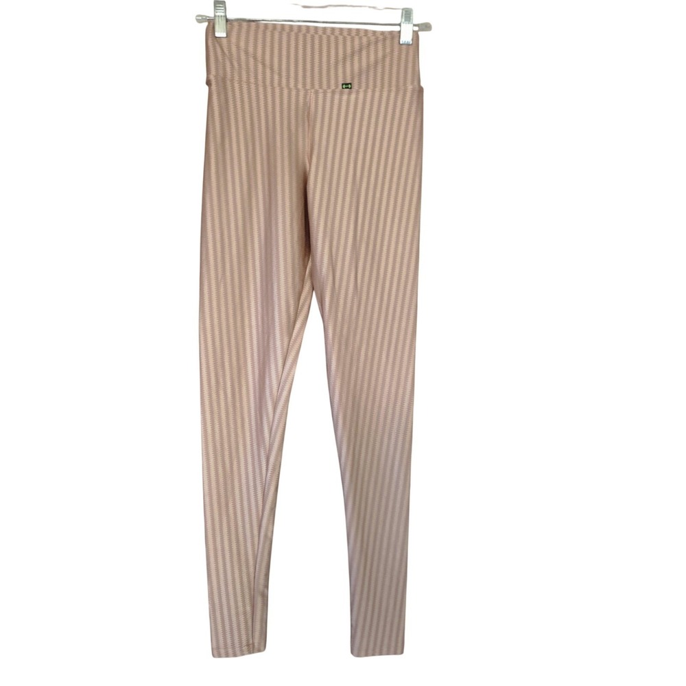 Moda Fitness Leggings Womens M Pink Striped Ankle Elastic Waist Stretch Knit